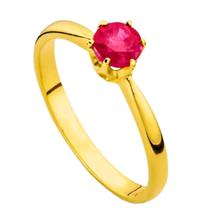Anel Solitário Ouro 18k 2mm Pedra Zircônia Vermelha Casamento Noivado Luxo