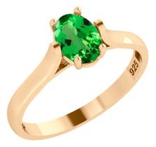 Anel Solitário Oval Em Prata 925 Dourada 18k - Esmeralda