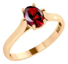 Anel Solitário Oval Em Prata 925 Dourada 18k - Granada