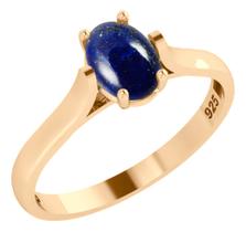 Anel Solitário Oval Prata 925 Dourada 18k Lápis-lazúli Anel Solitário Oval Prata 925 Dourada 18k Lápis-lazúli