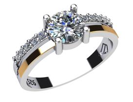 Anel Solitário Prata 925 Com Aplique em Ouro 14k Angel