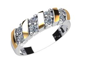 Anel Solitário Prata 925 Com Aplique em Ouro 14K Cristiny