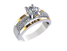 Anel Solitário Prata 925 Com Aplique em Ouro 14k Diana