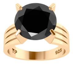 Anel Solitário Prata 925 Dourada 18k - Black Ônix Grande