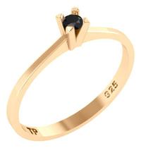 Anel Solitário Prata 925 Dourada 18k - Black Ônix Anel Solitário Prata 925 Dourada 18k - Black Ônix