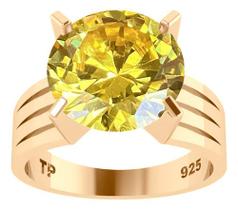Anel Solitário Prata 925 Dourada 18k - Citrino Grande