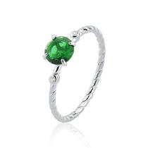 Anel Solitário Prata 925 Legítima com Zircônia Verde Redonda 6 mm Banhado a Ródio Feminino Novo Lançamento Lindo Delicado Fino