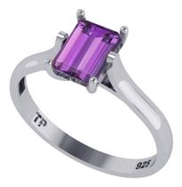 Anel Solitário Prata 925 Retangular Ametista - Exclusivo Anel Solitário Prata 925 Retangular Ametista - Exclusivo