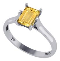 Anel Solitário Prata 925 Retangular Citrino - Exclusivo Anel Solitário Prata 925 Retangular Citrino - Exclusivo