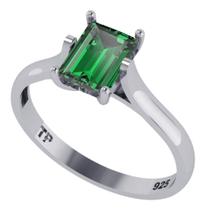Anel Solitário Prata 925 Retangular Esmeralda - Exclusivo Anel Solitário Prata 925 Retangular Esmeralda - Exclusivo