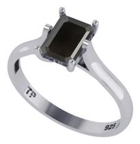 Anel Solitário Prata 925 Retangular Onix - Exclusivo Anel Solitário Prata 925 Retangular Onix - Exclusivo