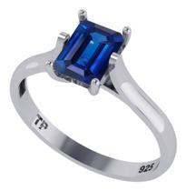 Anel Solitário Prata 925 Retangular Safira - Exclusivo Anel Solitário Prata 925 Retangular Safira - Exclusivo