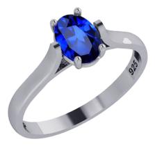 Anel Solitário Prata 925 Safira Azul Oval - Exclusivo