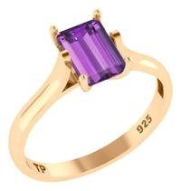Anel Solitário Retangular Prata 925 Dourada 18k - Ametista Anel Solitário Retangular Prata 925 Dourada 18k - Ametista