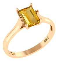 Anel Solitário Retangular Prata 925 Dourada 18k - Citrino Anel Solitário Retangular Prata 925 Dourada 18k - Citrino