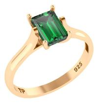Anel Solitário Retangular Prata 925 Dourada 18k - Esmeralda Anel Solitário Retangular Prata 925 Dourada 18k - Esmeralda