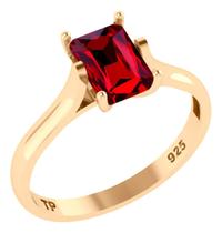 Anel Solitário Retangular Prata 925 Dourada 18k - Granada