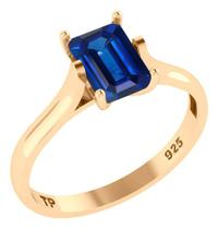 Anel Solitário Retangular Prata 925 Dourada 18k - Safira Anel Solitário Retangular Prata 925 Dourada 18k - Safira