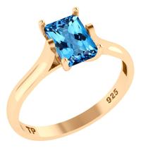Anel Solitário Retangular Prata 925 Dourada 18k - Topázio Anel Solitário Retangular Prata 925 Dourada 18k - Topázio