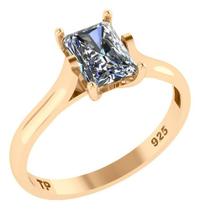 Anel Solitário Retangular Prata 925 Dourada 18k - Zircônia Anel Solitário Retangular Prata 925 Dourada 18k - Zircônia