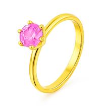 Anel Solitário Rosa Pedra Banhado Ouro 18k 2mm Noivado Casal Luxo