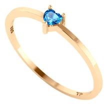 Anel Solitário Topázio Coração Prata 925 Dourada Ouro 18k - Tudo Prata