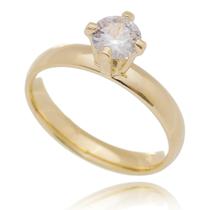 Anel Solitário Zirconia Noivado Banhado a Ouro 18k em 10 camadas Anel Solitário Zirconia Noivado Banhado a Ouro 18k em 10 camadas