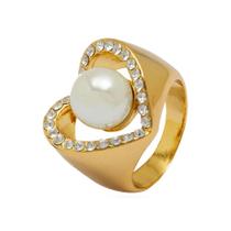 Anel Strass e Pérola Coração AN1452 Anel Strass e Pérola Coração AN1452