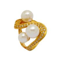 Anel Strass e Pérola Triplo AN1003 Anel Strass e Pérola Triplo AN1003