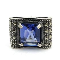 Anel Tanzanita Sintética com Marcassitas em Prata de lei 09191 Anel Tanzanita Sintética com Marcassitas em Prata de lei 09191