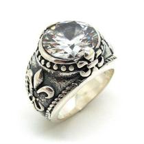 Anel Templário Brilhante Flor de Lis Genuina Prata de Lei 20173 Cz