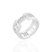 Anel Trabalhado Números Romanos e Zircônias Banhado a Prata Anel Trabalhado Números Romanos e Zircônias Banhado a Prata