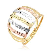 Anel Três Cores Faixas Folheado a Ouro 18k