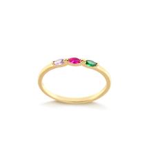 Anel Tres Zircônias Navete Multicolor Folheado A Ouro
