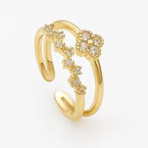 Anel Trevo Delicado Semijoia Banhada Elegânica Ajustável Anel Trevo Delicado Semijoia Banhada Elegânica Ajustável