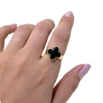 Anel Trevo Quatro Folha Virgínia Preto Banhado a Ouro 18k