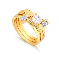 Anel Trio Com Solitário E Casal De Filhos Com Pedras