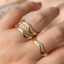 Anel trio ondulado dourado bijuteria Premium