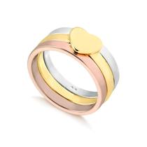Anel Triplo Coração Dourado Lisos Branco Rose Folheado Ouro