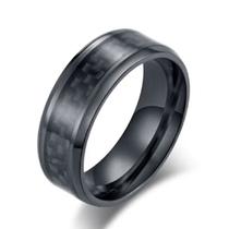 Anel Tungstenio Preto 8mm Com Fibra De Carbono Preto