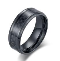 Anel Tungstenio Preto 8MM Com Fibra De Carbono Preto