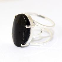 Anel Turmalina Preta Cabochão Oval em Prata 950 - Aro Ajustável - Pacote com 3 Unidades Anel Turmalina Preta Cabochão Oval em Prata 950 - Aro Ajustável - Pacote com 3 Unidades