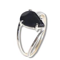 Anel Turmalina Preta Gota Lisa 12mm Aro Ajustável Prata 950