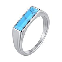 Anel Unissex De Aço Inoxidável De 5,5mm De Largura Com Incrustação De Pedra Natural Turquesa, Joia