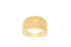 Anel vazado filigrana com banho de ouro 18K e zircônias incolores aro 17