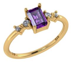Anel Viena Retangular Prata 925 Dourada 18k - Ametista