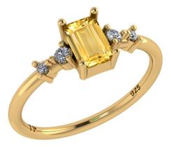 Anel Viena Retangular Prata 925 Dourada 18k - Citrino