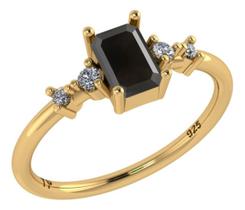 Anel Viena Retangular Prata 925 Dourada 18k - Onix