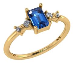 Anel Viena Retangular Prata 925 Dourada 18k - Safira