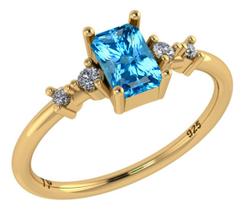 Anel Viena Retangular Prata 925 Dourada 18k - Topázio Azul Anel Viena Retangular Prata 925 Dourada 18k - Topázio Azul